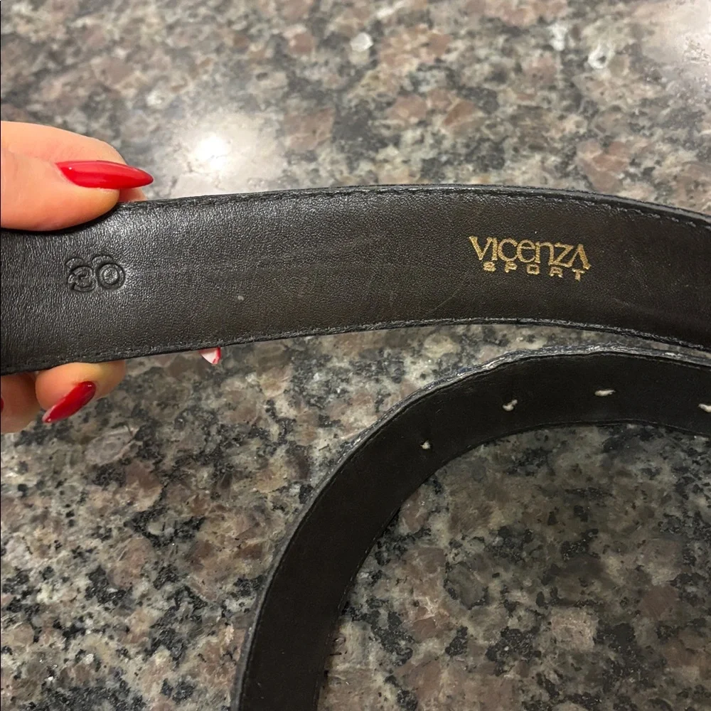 ViCENZA SPORT genuine calfskin alligator print Elegant Black Leather Belt silver